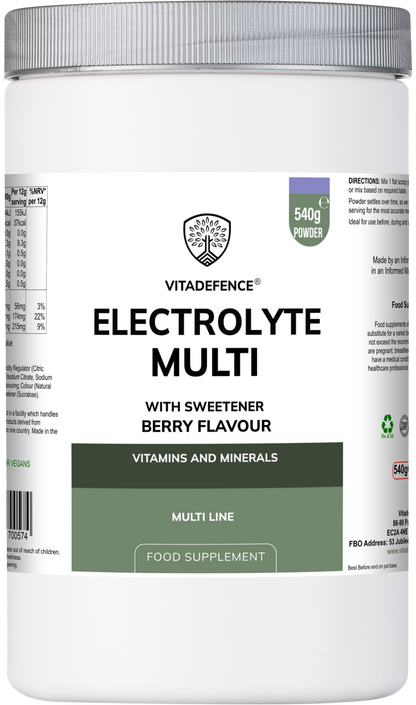 Vitadefence® Electrolyte Multi | Berry Flavour Hydration Powder with Electrolytes & Minerals – 540 g
