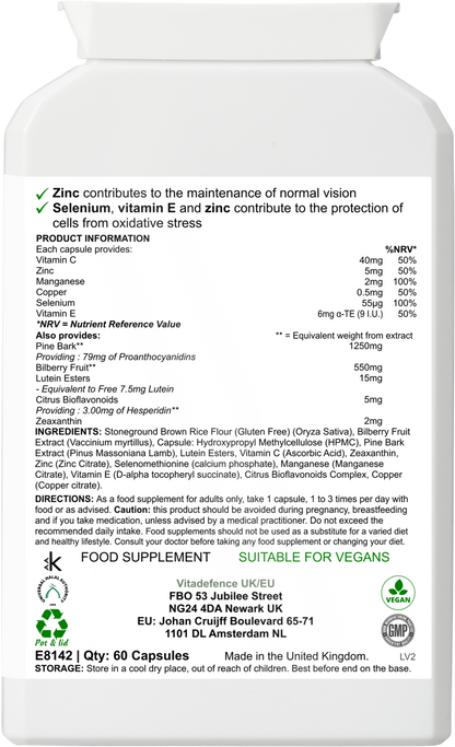 Vitadefence® Bilberry Multi | With Pine Bark, Lutein, Zinc, Selenium & Vitamins – 60 Capsules -  Vitadefence® - Vitadefence®
