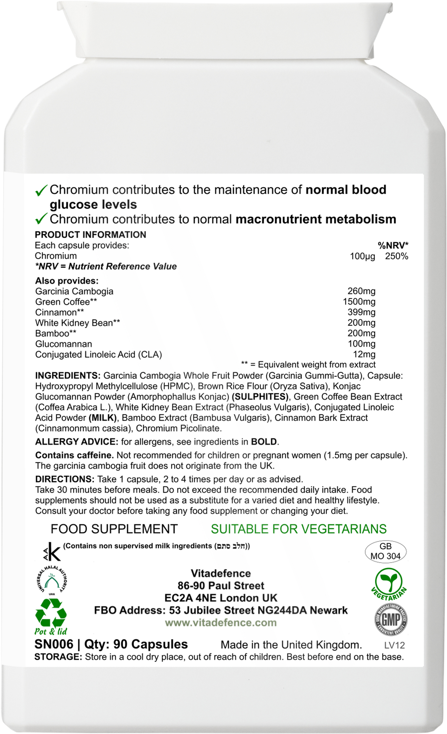 Vitadefence® Garcinia Cambogia Multi | With Chromium & Green Coffee Bean – 90 Capsules