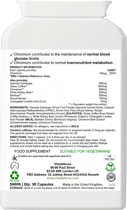 Vitadefence® Garcinia Cambogia Multi | With Chromium & Green Coffee Bean – 90 Capsules