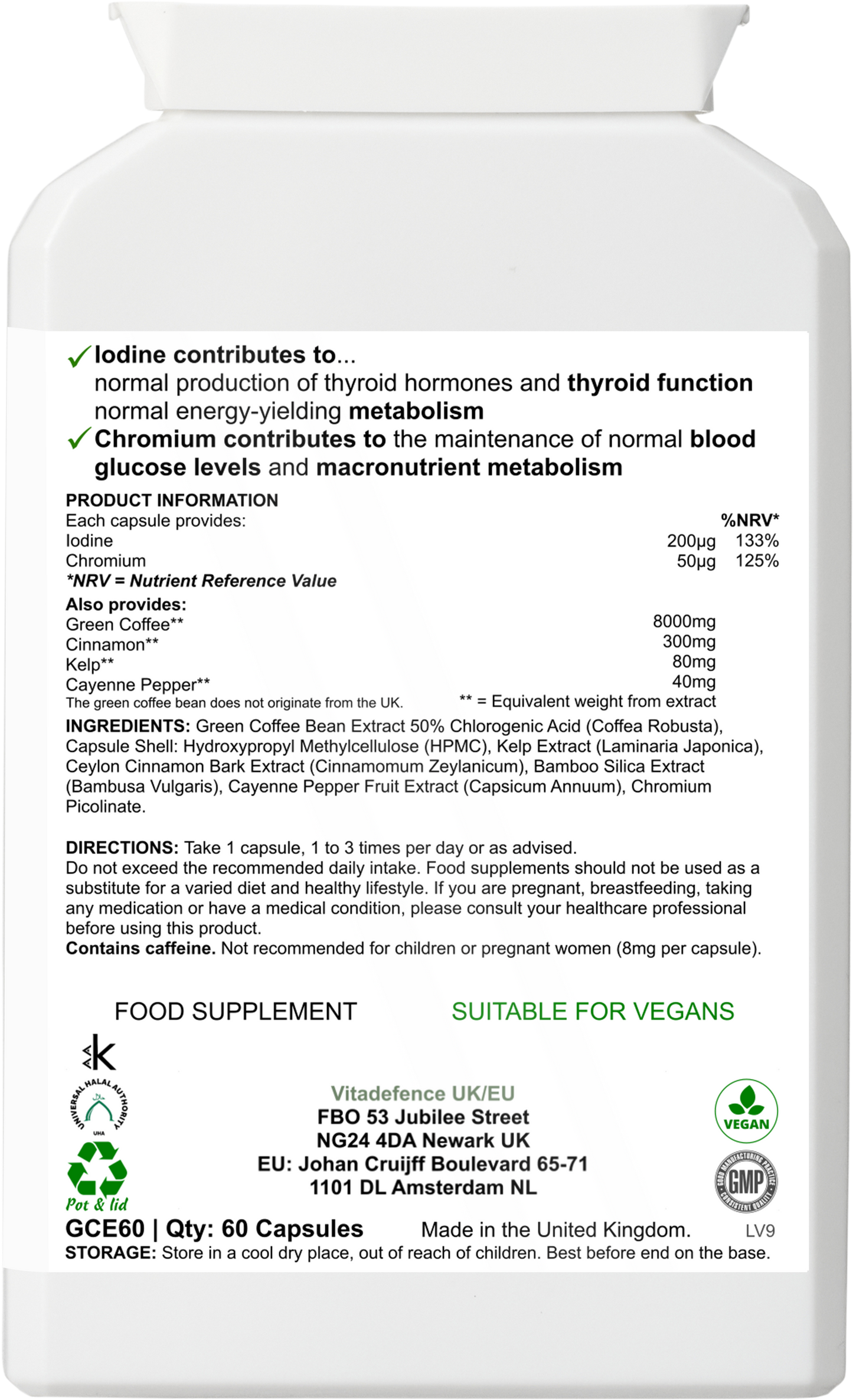 Vitadefence® Green Coffee Multi | With Chromium, Iodine & Botanicals – 60 Vegan Capsules