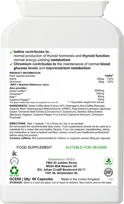 Vitadefence® Green Coffee Multi | With Chromium, Iodine & Botanicals – 60 Vegan Capsules