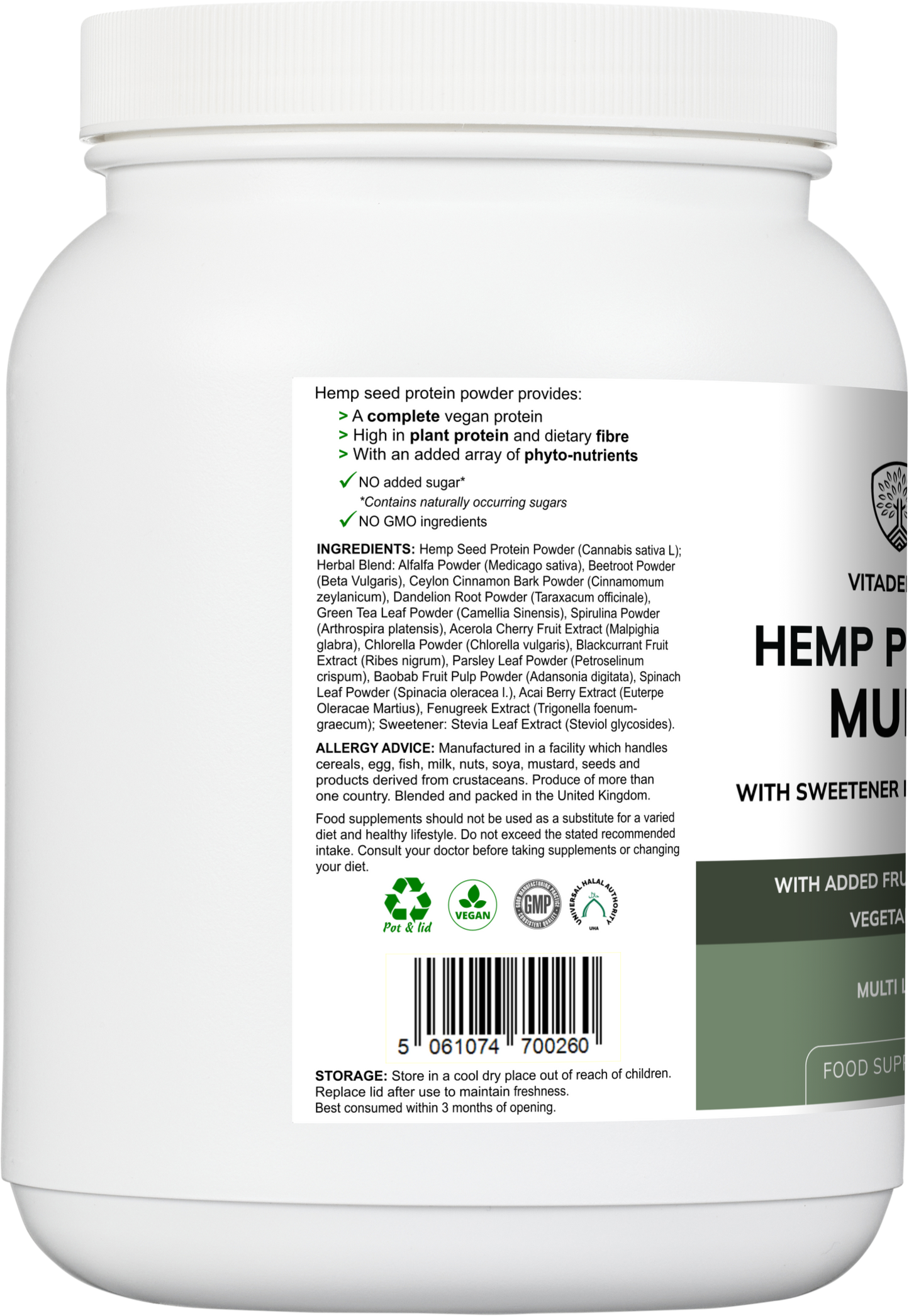 Vitadefence® Hemp Protein Multi | Plant-Based Protein Powder with Fruits, Herbs & Vegetables – 500 g