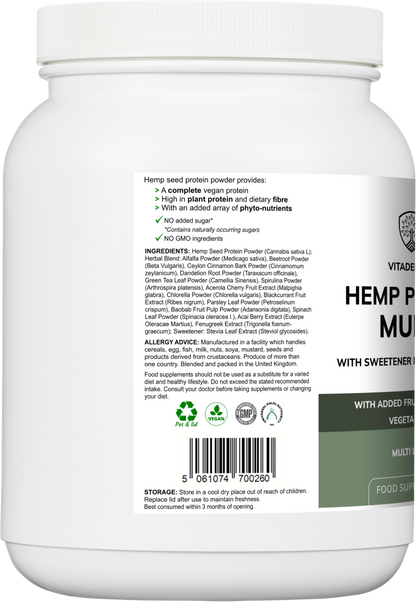 Vitadefence® Hemp Protein Multi | Plant-Based Protein Powder with Fruits, Herbs & Vegetables – 500 g