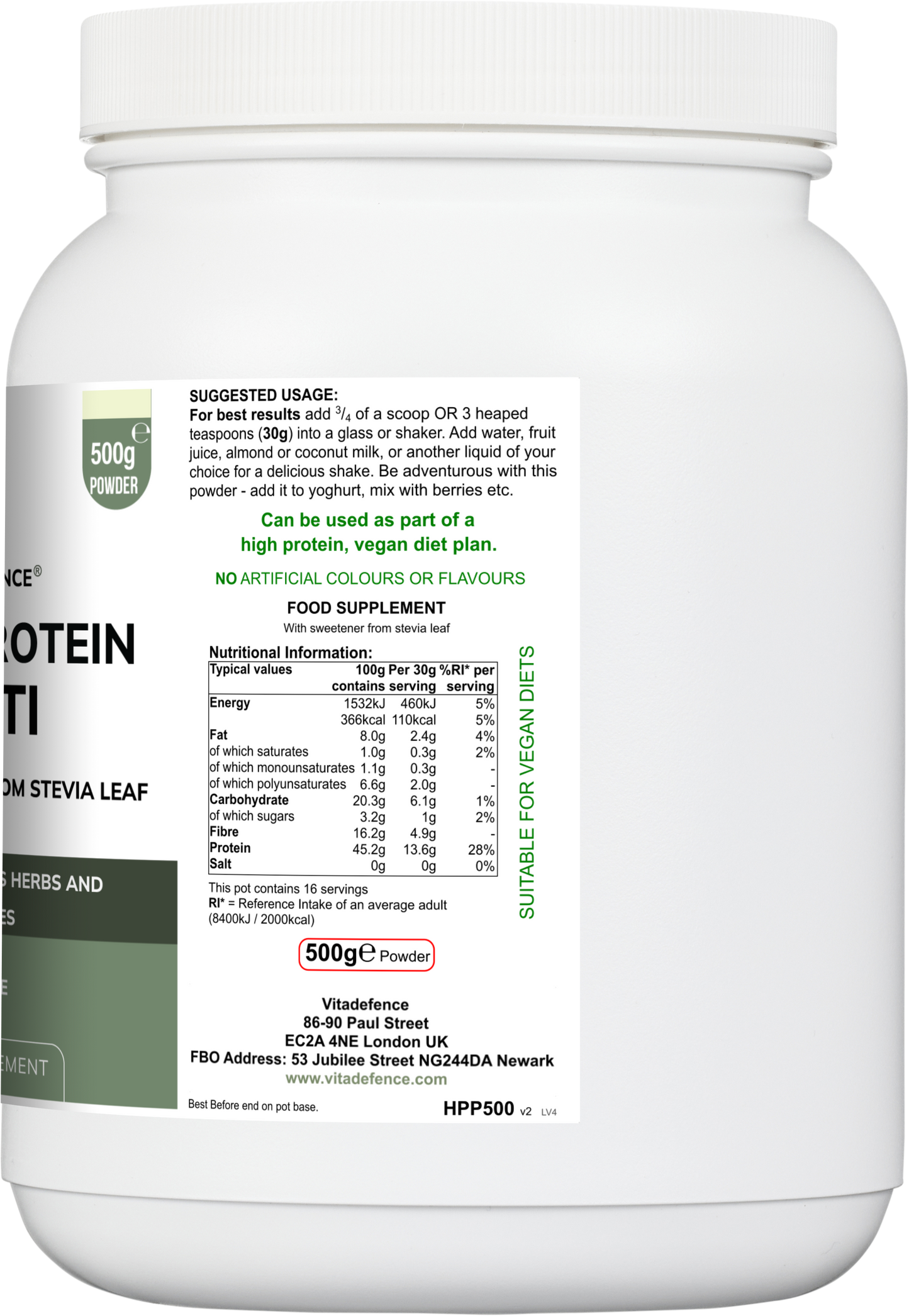 Vitadefence® Hemp Protein Multi | Plant-Based Protein Powder with Fruits, Herbs & Vegetables – 500 g