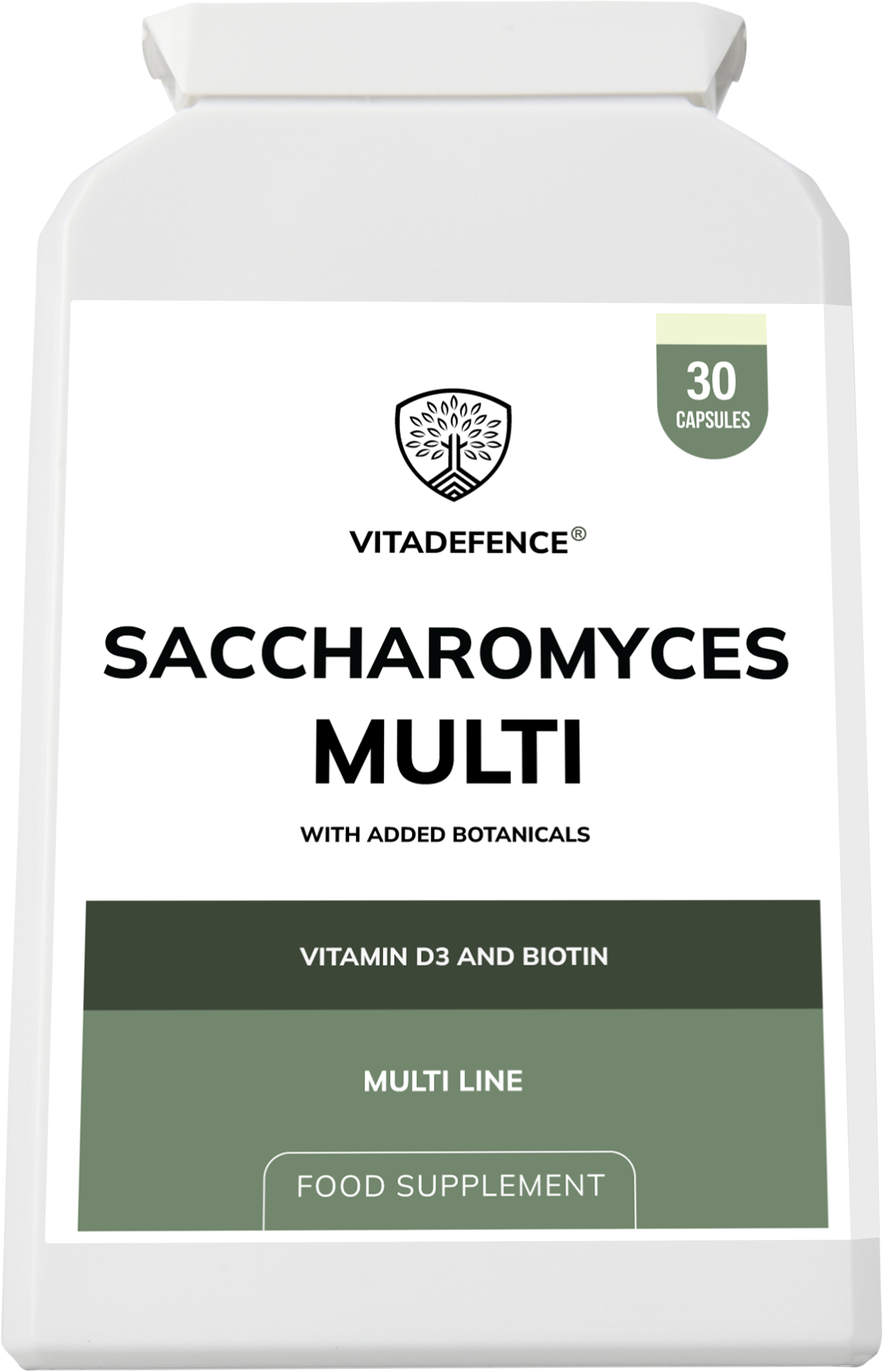 Saccharomyces Multi – Vitamin D3, Biotin, Olive Leaf & Bamboo Silica – 30 Capsules (Flat Postal Pack) – Vitadefence®