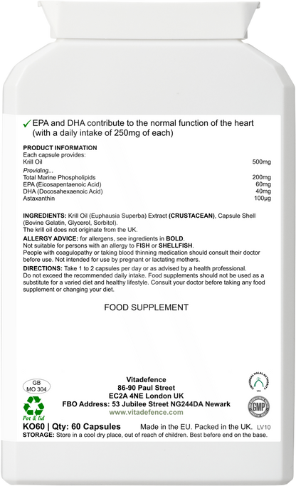 Vitadefence® Krill Oil Antarctic | 500 mg with EPA, DHA & Astaxanthin – 60 Softgels