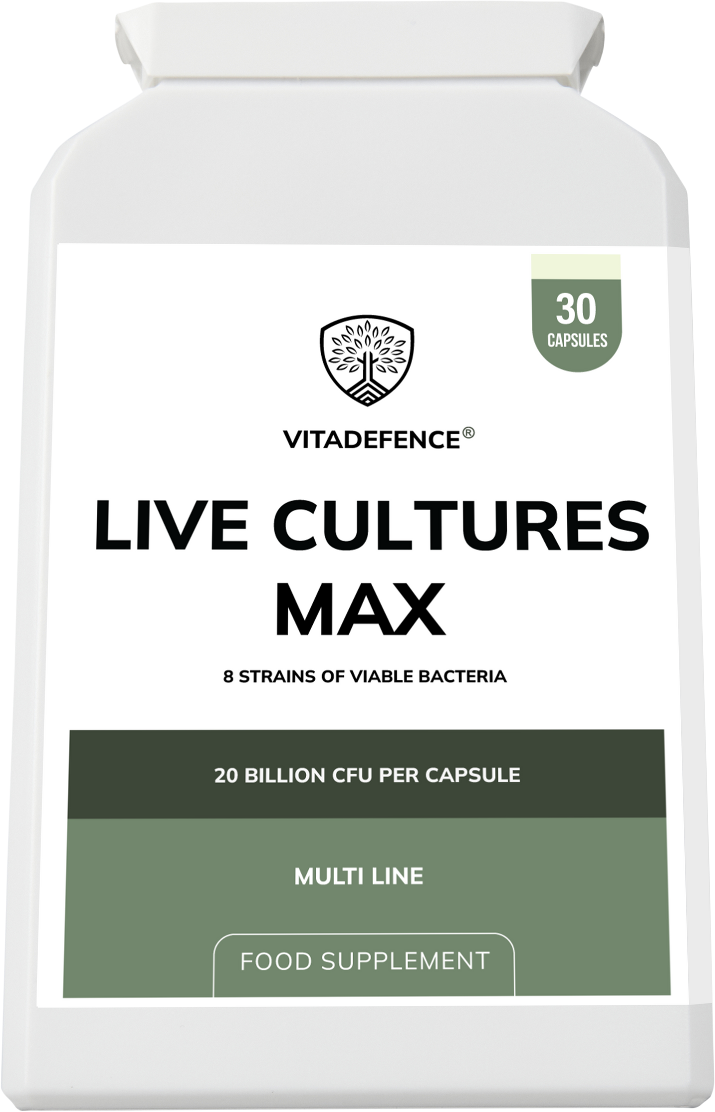 Vitadefence® Live Cultures Max | 8-Strain Formula, 20 Billion CFU – 30 Capsules