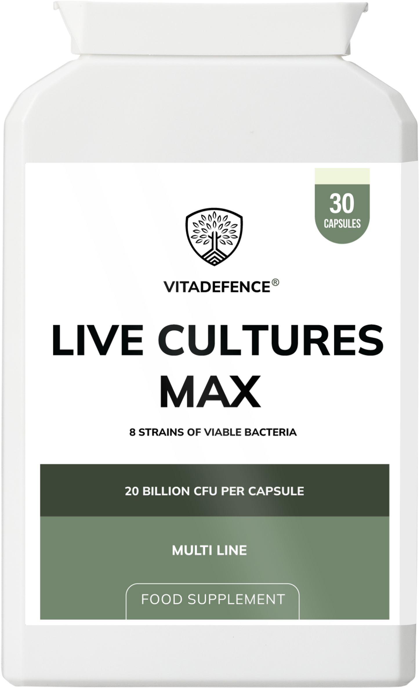 Vitadefence® Live Cultures Max | 8-Strain Formula, 20 Billion CFU – 30 Capsules
