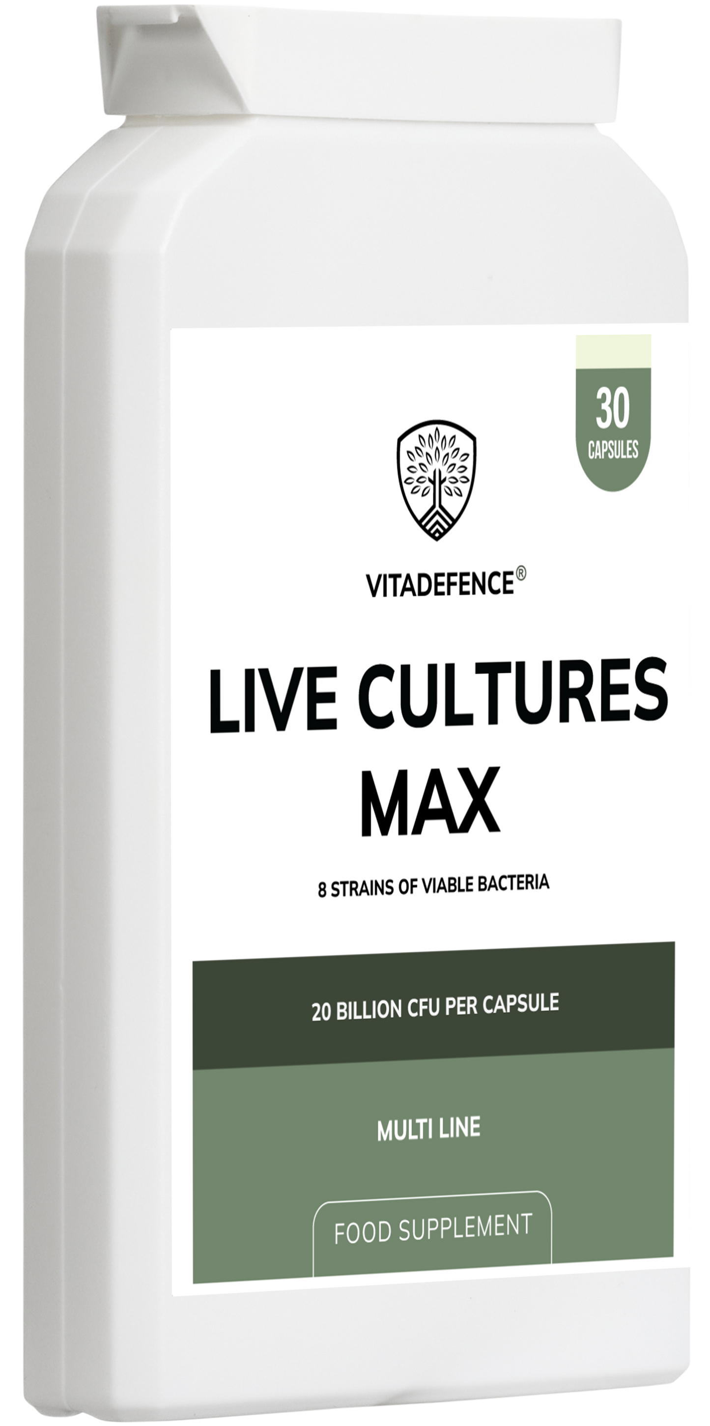 Vitadefence® Live Cultures Max | 8-Strain Formula, 20 Billion CFU – 30 Capsules