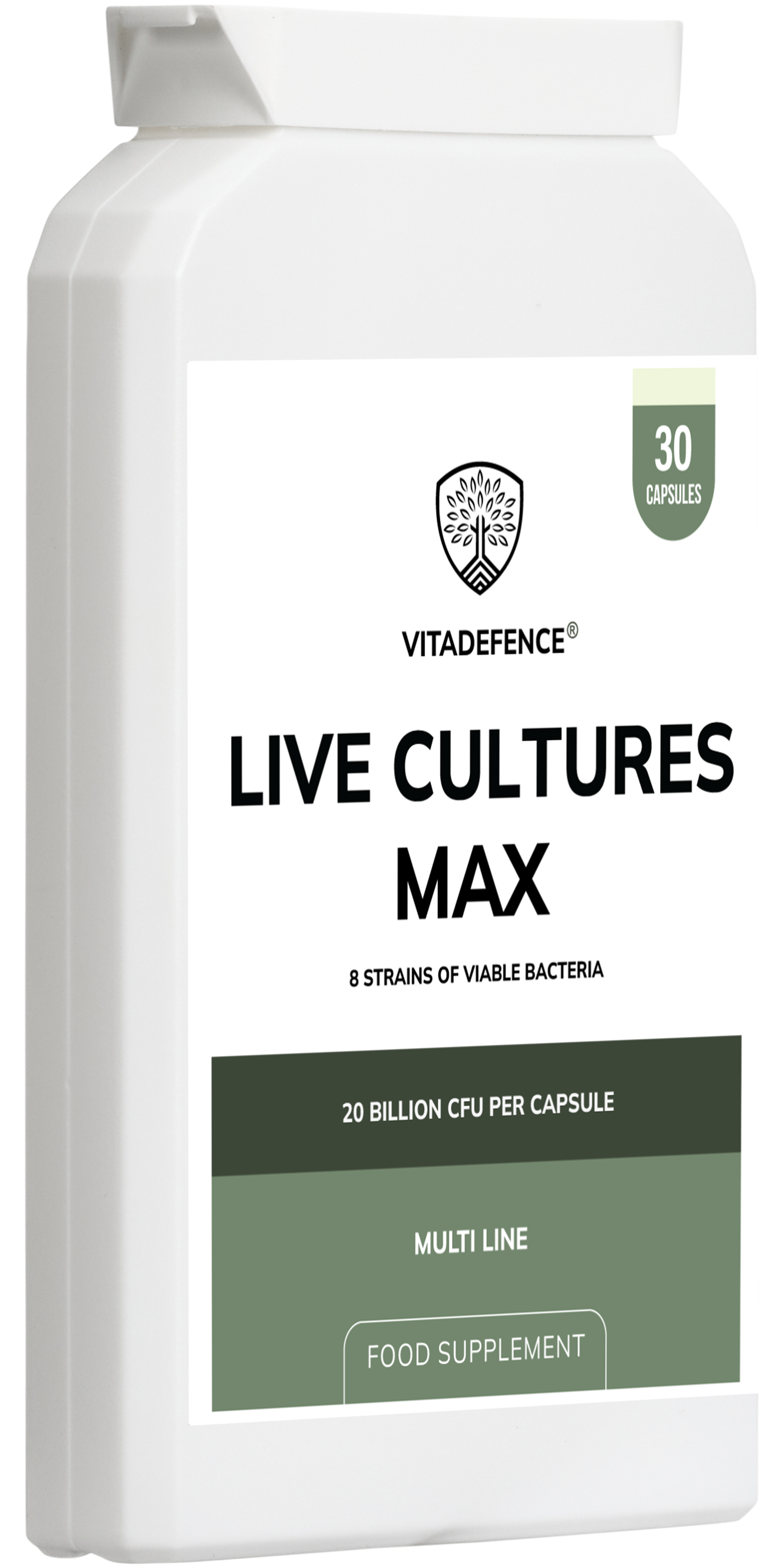 Live Cultures Max – 20 Billion CFU, 8-Strain Formula | Vitadefence®