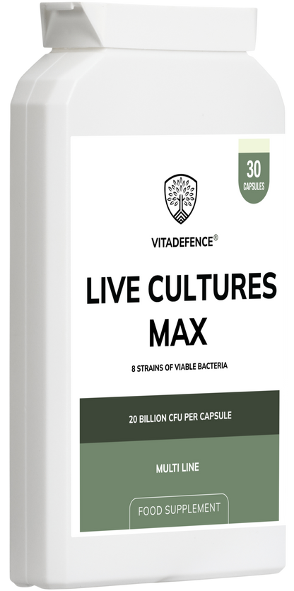 Vitadefence® Live Cultures Max | 8-Strain Formula, 20 Billion CFU – 30 Capsules