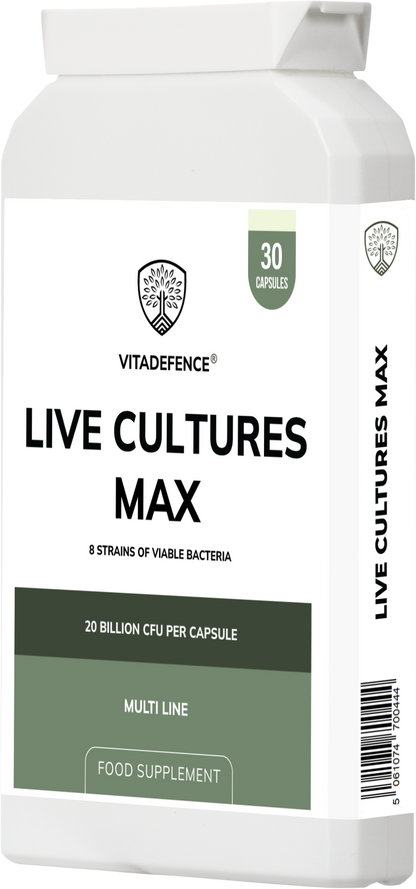 Vitadefence® Live Cultures Max | 8-Strain Formula, 20 Billion CFU – 30 Capsules