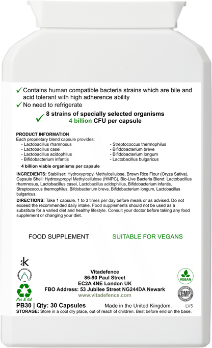 Vitadefence® Live Cultures Multi | 8 Strains, 4 Billion CFU – 30 Capsules