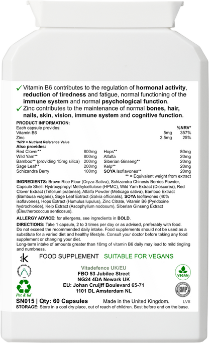 Vitadefence® Red Clover Multi | With Vitamin B6, Zinc, Sage & Siberian Ginseng – 60 Capsules