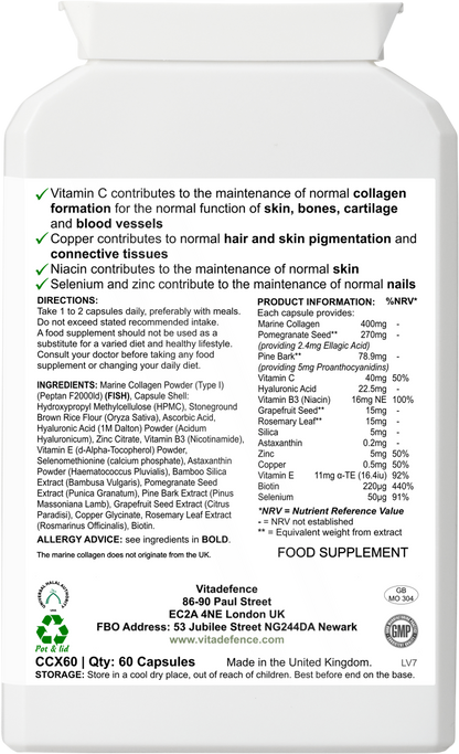 Vitadefence® Marine Collagen Multi | With Vitamin C, Zinc & Biotin – 60 Capsules
