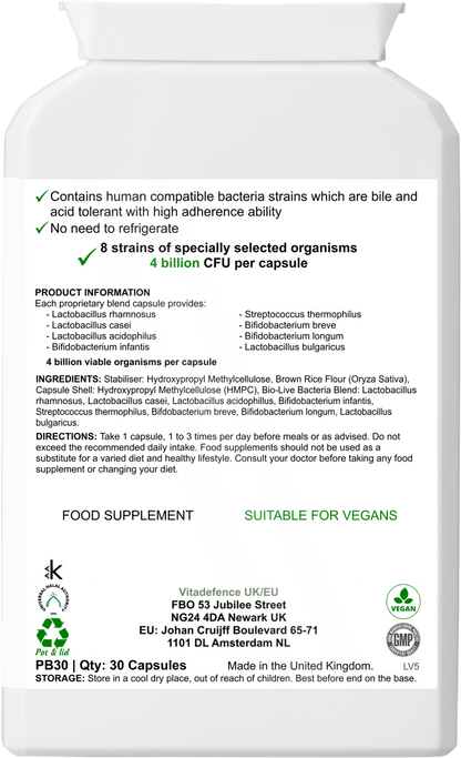 Vitadefence® Live Cultures Multi | 8 Strains, 4 Billion CFU – 30 Capsules