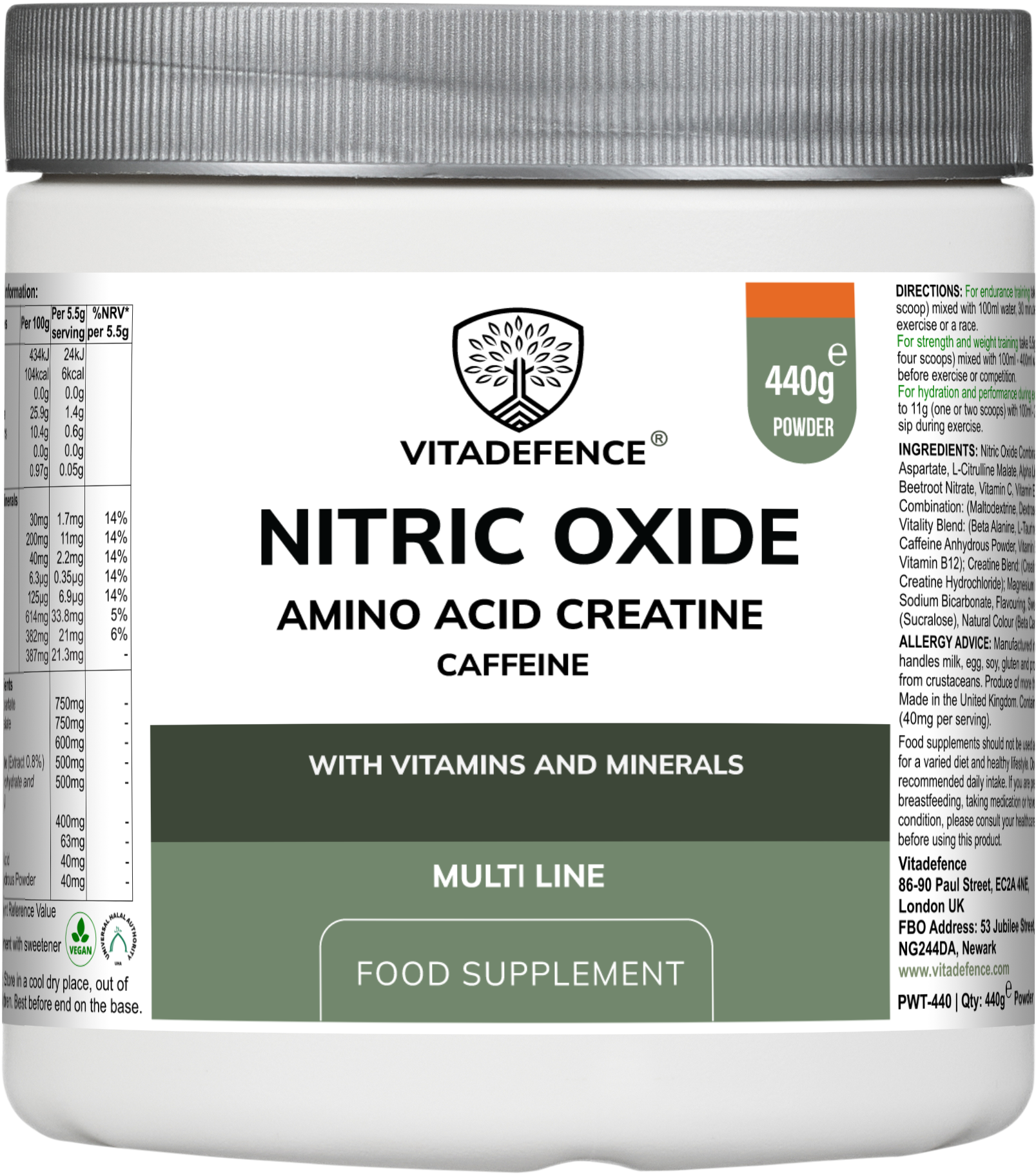 Nitric Oxide Multi with L-Arginine, L-Citrulline & Beetroot - 60 Capsules Food Supplement by Vitadefence