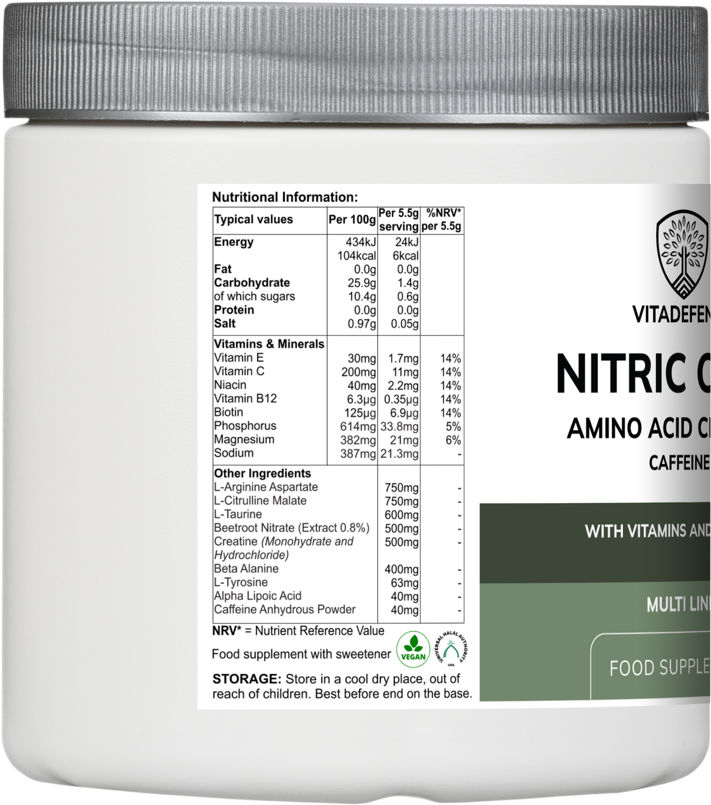 Vitadefence® Nitric Oxide Multi | L-Arginine, L-Citrulline & Beetroot – 60 Capsules