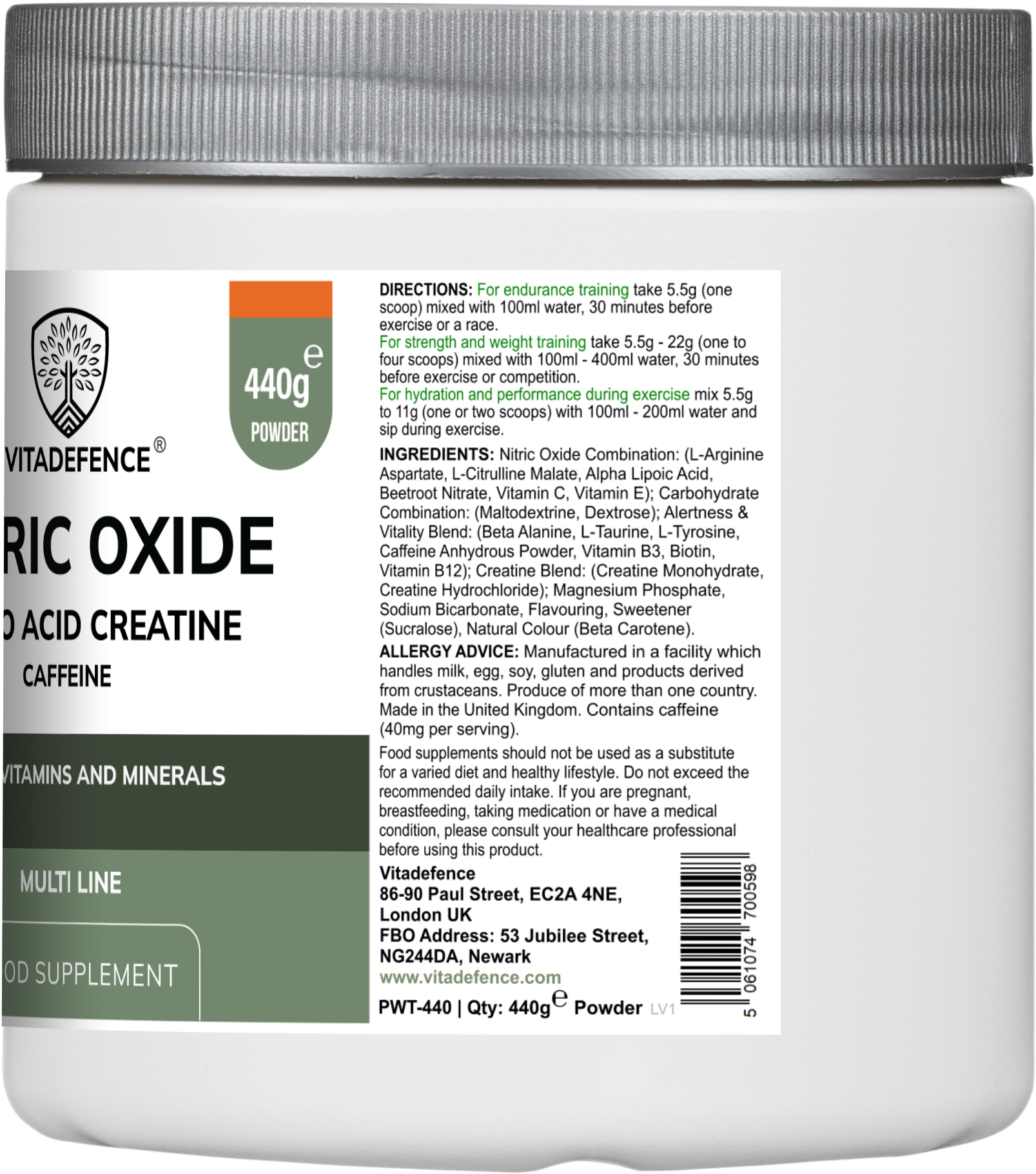 Nitric Oxide Multi with L-Arginine, L-Citrulline & Beetroot - 60 Capsules Food Supplement by Vitadefence