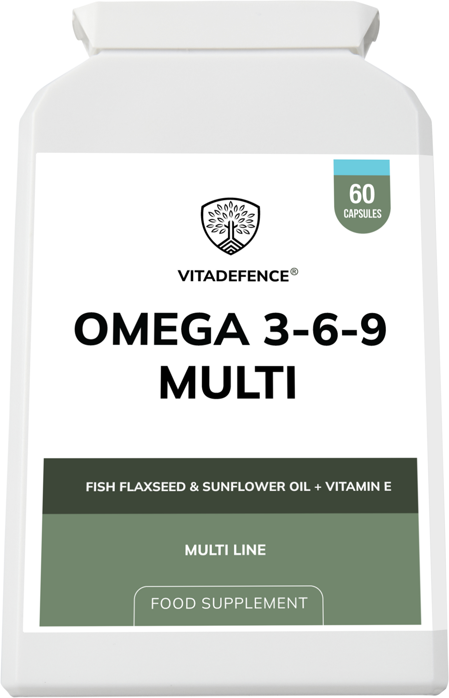 Vitadefence® Omega 3-6-9 Multi | With Fish Oil, Flaxseed, Sunflower Oil & Vitamin E – 60 Gelatin Capsules