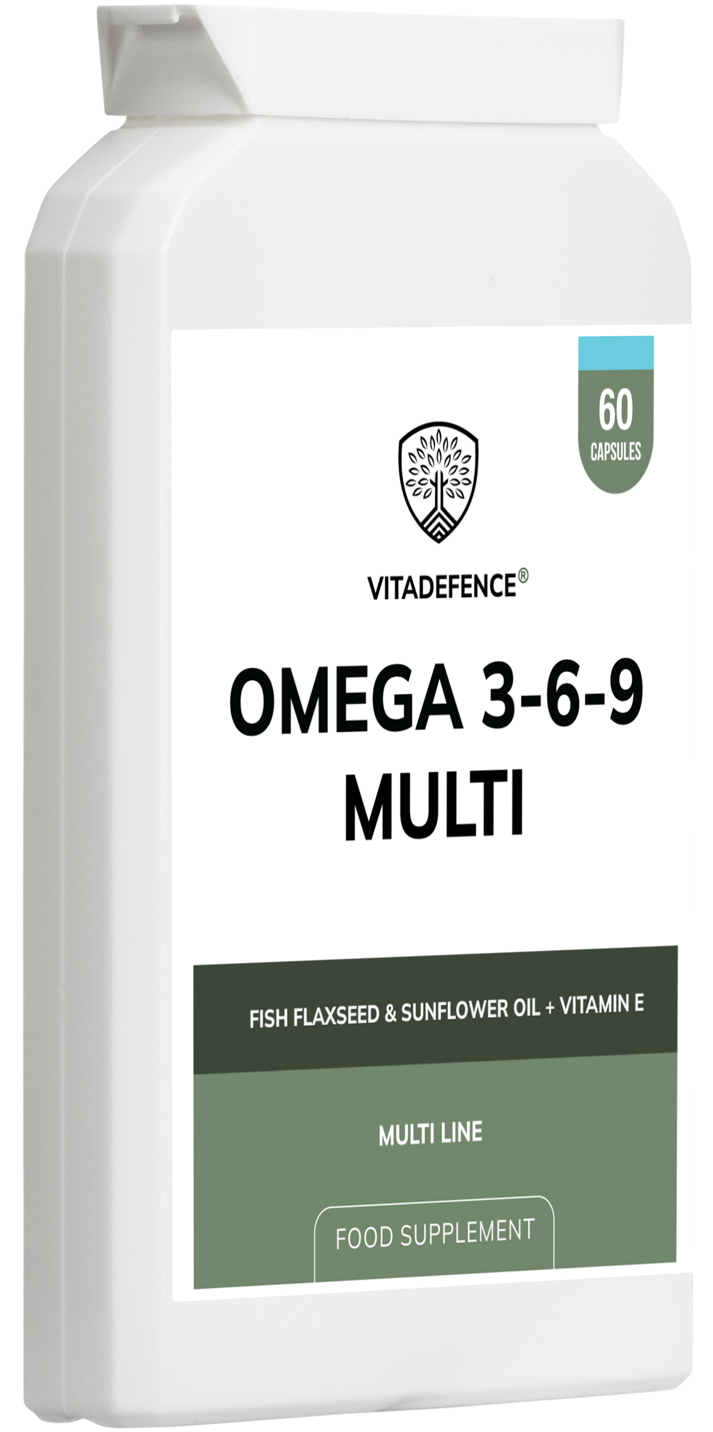 Vitadefence® Omega 3-6-9 Multi | With Fish Oil, Flaxseed, Sunflower Oil & Vitamin E – 60 Gelatin Capsules