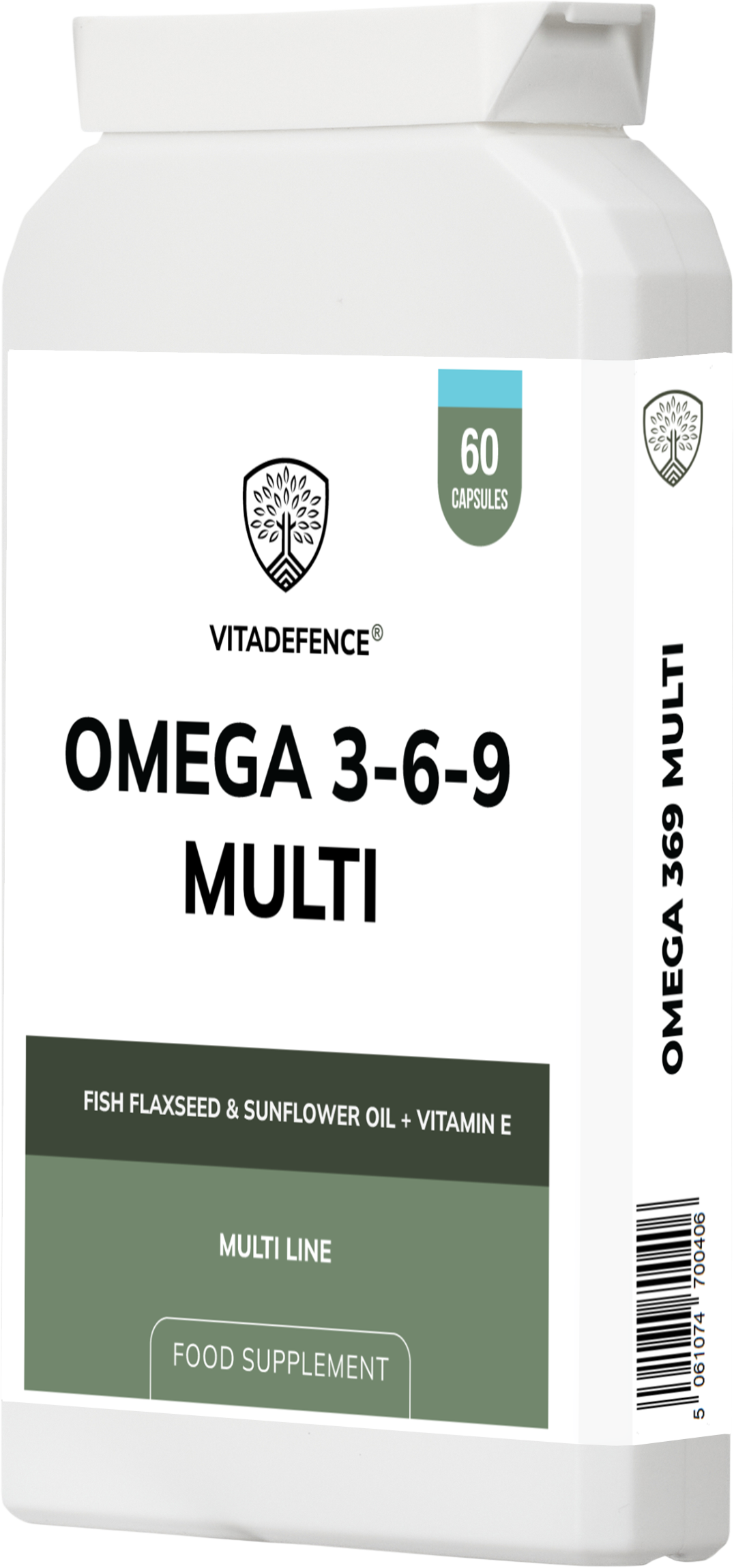 Omega 3-6-9 Multi – Fish, Flaxseed & Sunflower Oil + Vitamin E – 60 Gelatin Capsules – Vitadefence®