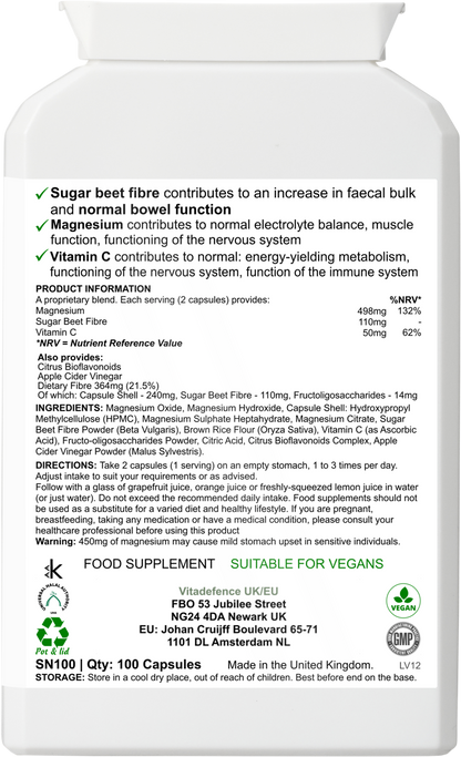 Vitadefence® Magnesium Multi | With Vitamin C & Sugar Beet Fibre – 100 Vegan Capsules