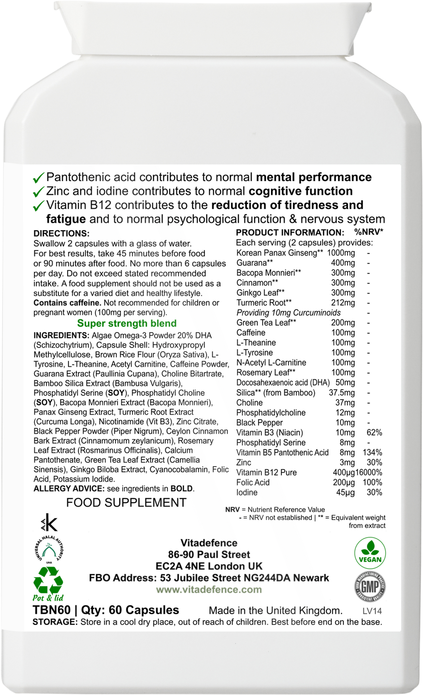 Vitadefence® Panax Ginseng Multi | With Botanicals, Vitamins & Minerals – 60 Capsules