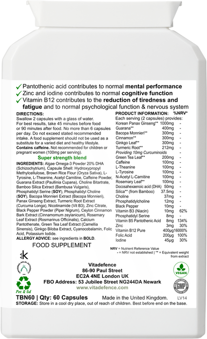 Vitadefence® Panax Ginseng Multi | With Botanicals, Vitamins & Minerals – 60 Capsules