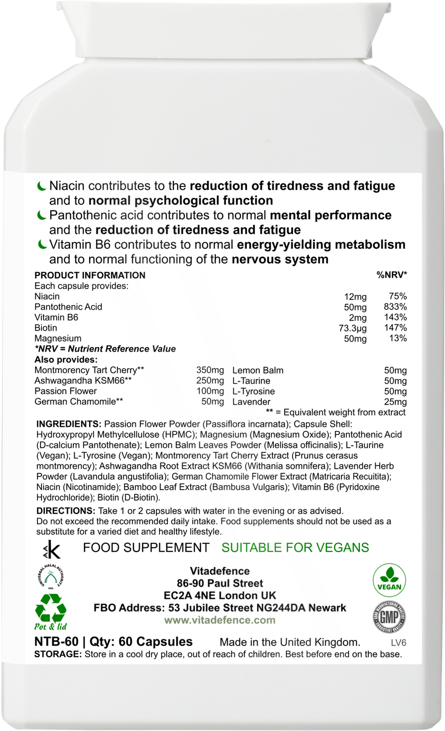 Vitadefence® Passion Flower Multi | With Montmorency Cherry, Chamomile, Ashwagandha & Magnesium – 60 Capsule