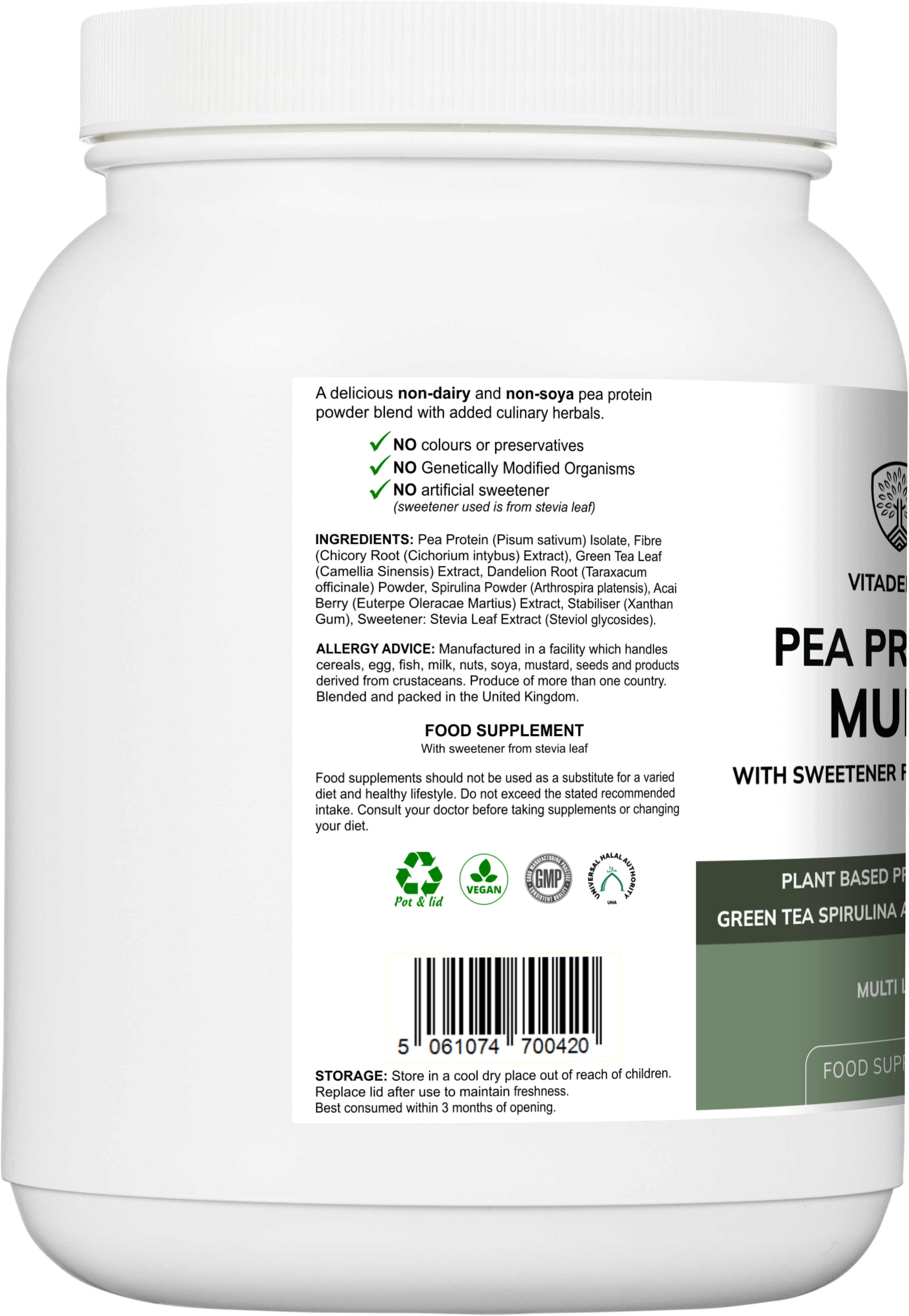 Pea Protein Multi – Plant-Based Protein Powder with Green Tea, Spirulina, Açai & Dandelion