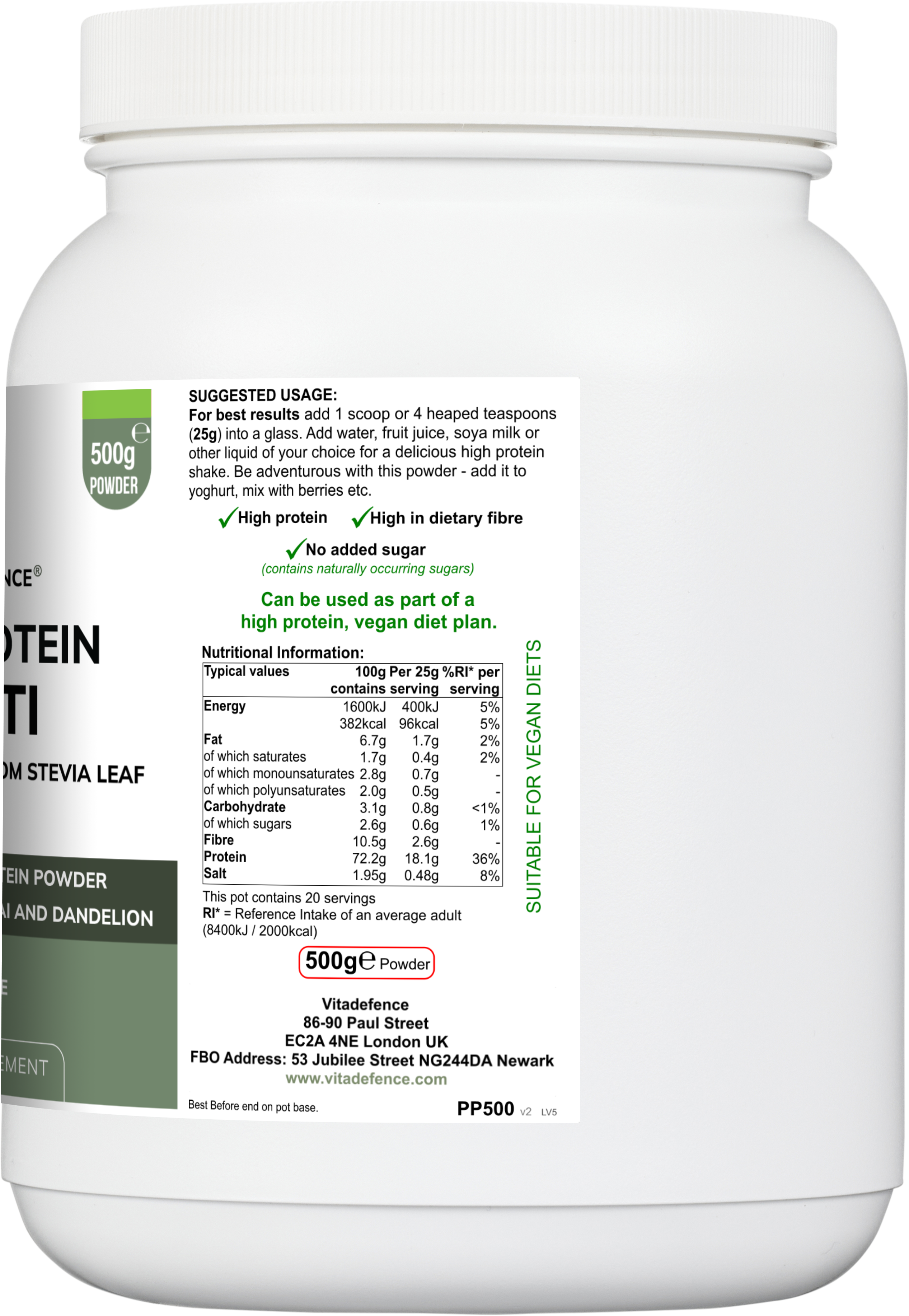 Pea Protein Multi – Plant-Based Protein Powder with Green Tea, Spirulina, Açai & Dandelion