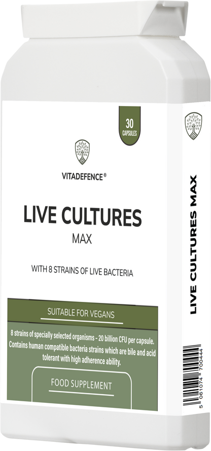 Vitadefence® Live Cultures Max | 8-Strain Formula, 20 Billion CFU – 30 Capsules
