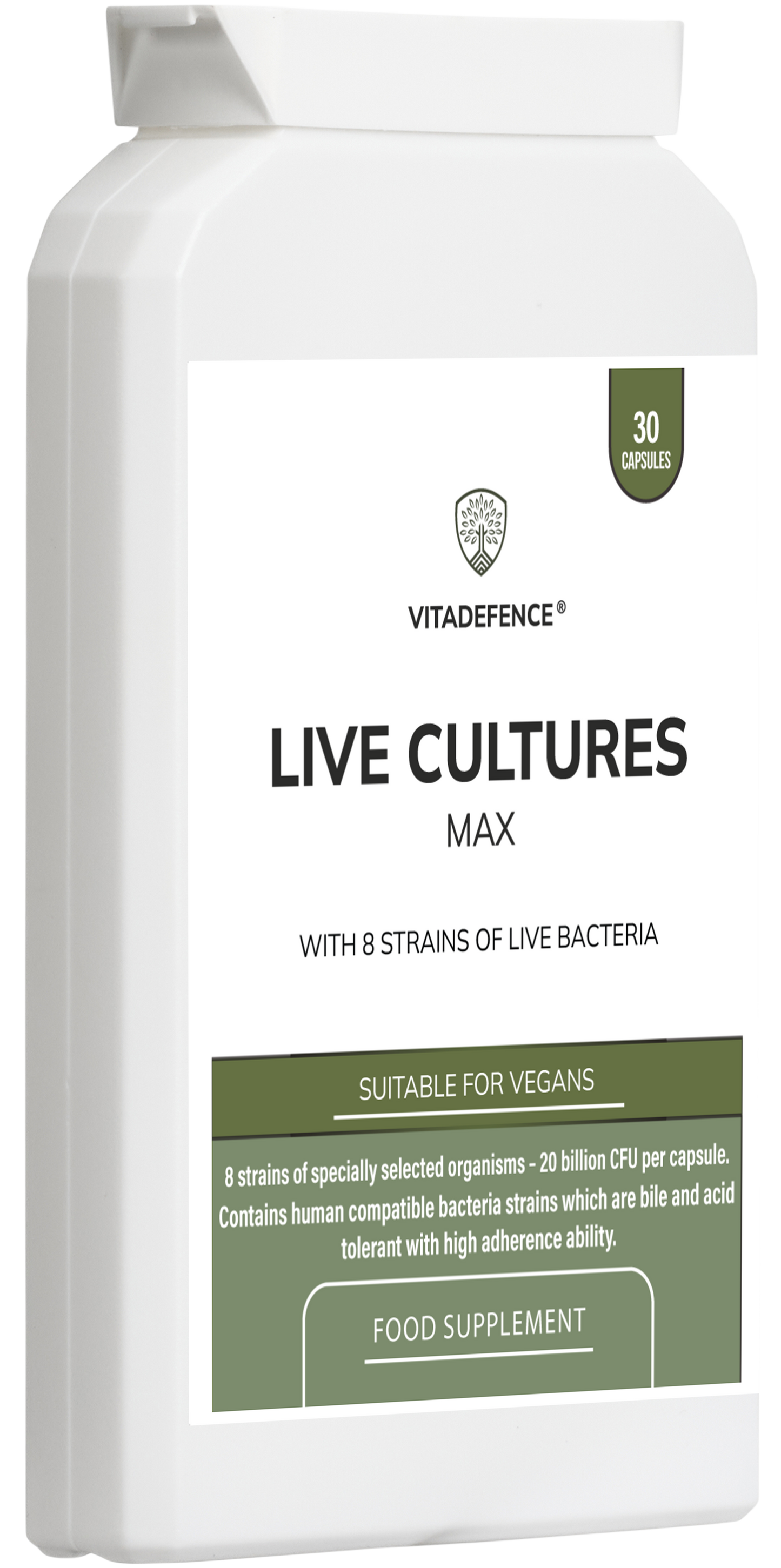 Vitadefence® Live Cultures Max | 8-Strain Formula, 20 Billion CFU – 30 Capsules