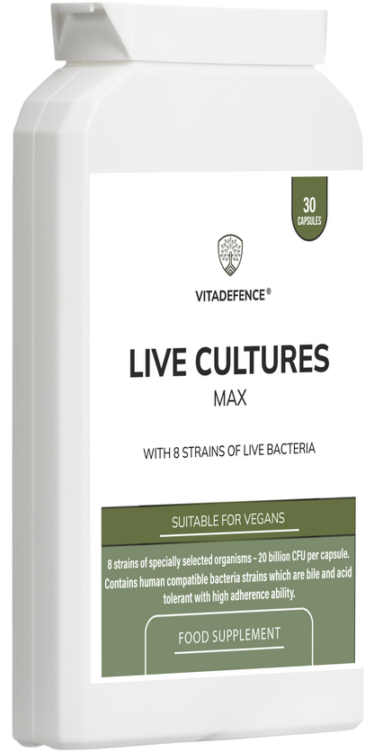 Vitadefence® Live Cultures Max | 8-Strain Formula, 20 Billion CFU – 30 Capsules