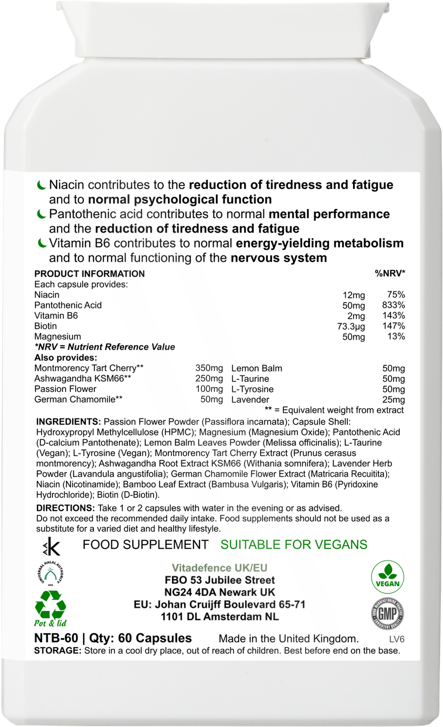 Vitadefence® Passion Flower Multi | With Montmorency Cherry, Chamomile, Ashwagandha & Magnesium – 60 Capsule