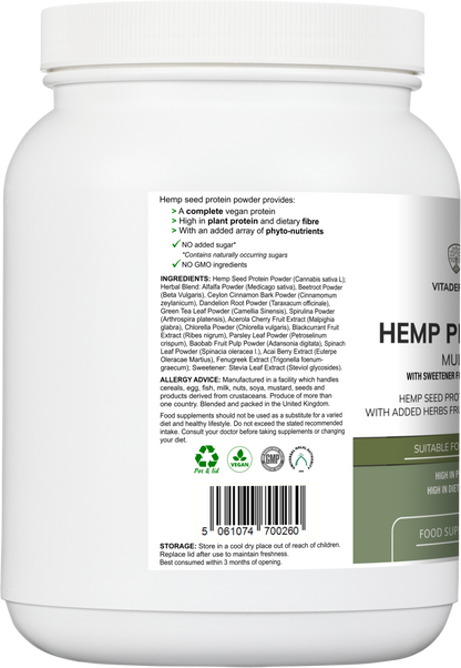 Vitadefence® Hemp Protein Multi | Plant-Based Protein Powder with Fruits, Herbs & Vegetables – 500 g