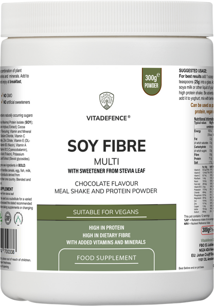 Vitadefence® Soy Fibre Multi | Chocolate Flavour Protein Powder with Vitamins & Minerals – 300 g