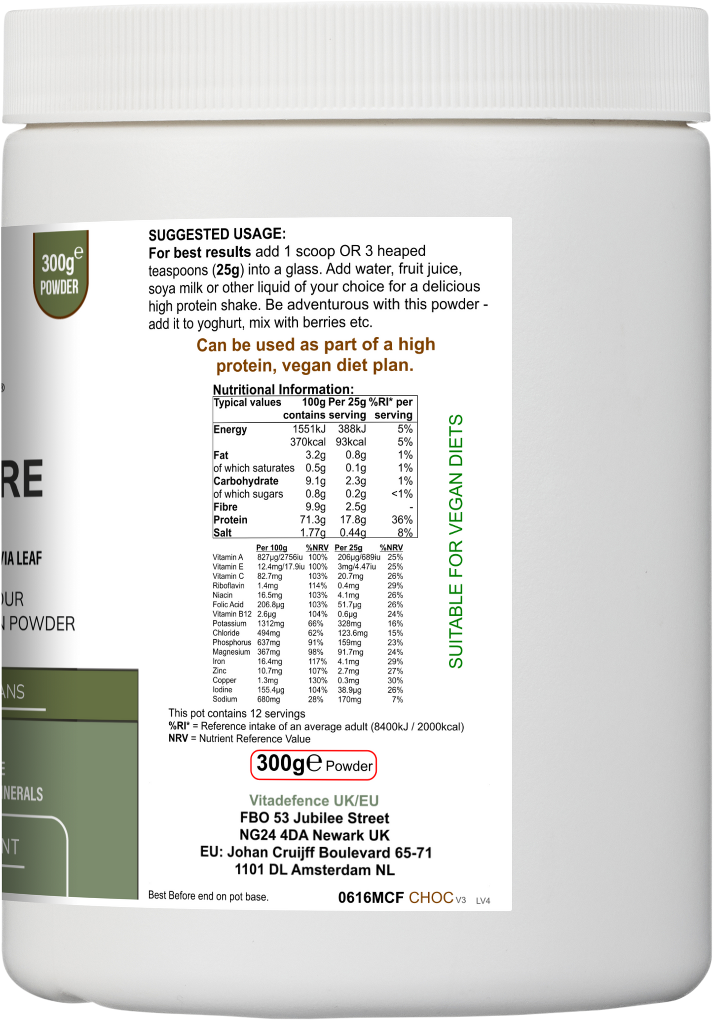 Vitadefence® Soy Fibre Multi | Chocolate Flavour Protein Powder with Vitamins & Minerals – 300 g