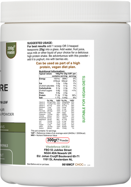 Vitadefence® Soy Fibre Multi | Chocolate Flavour Protein Powder with Vitamins & Minerals – 300 g