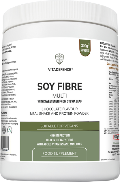 Vitadefence® Soy Fibre Multi | Chocolate Flavour Protein Powder with Vitamins & Minerals – 300 g