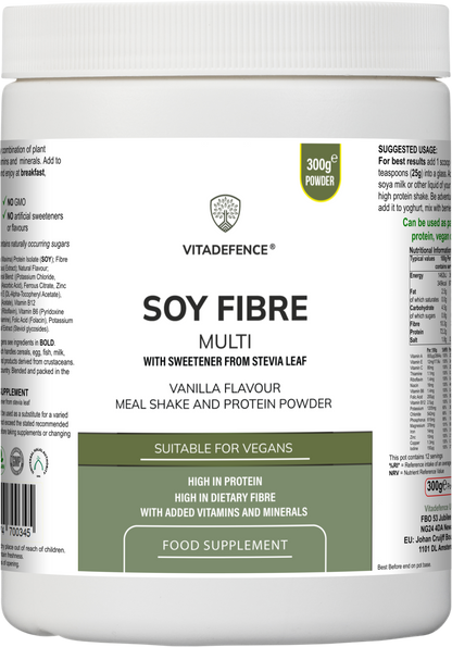 Vitadefence® Soy Fibre Multi | Vanilla Flavour Protein Powder with Vitamins & Minerals – 300 g