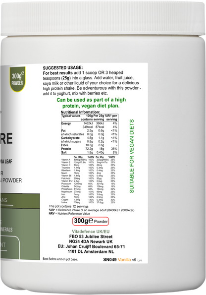 Vitadefence® Soy Fibre Multi | Vanilla Flavour Protein Powder with Vitamins & Minerals – 300 g