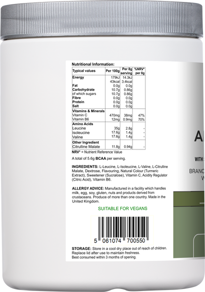 Vitadefence® Amino Acid Multi | Lemon & Lime Flavour with Citrulline Malate, BCAAs & Vitamins – 300 g