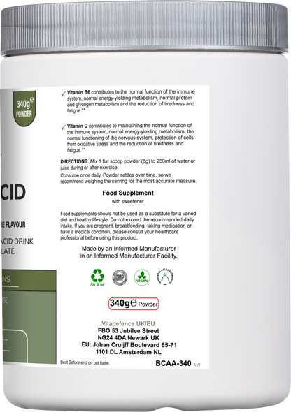 Vitadefence® Amino Acid Multi | Lemon & Lime Flavour with Citrulline Malate, BCAAs & Vitamins – 300 g