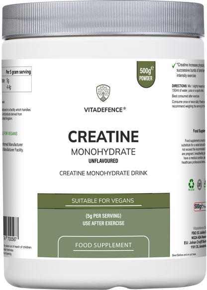 Vitadefence® Creatine Monohydrate | Pure Unflavoured Creatine Powder – 500 g
