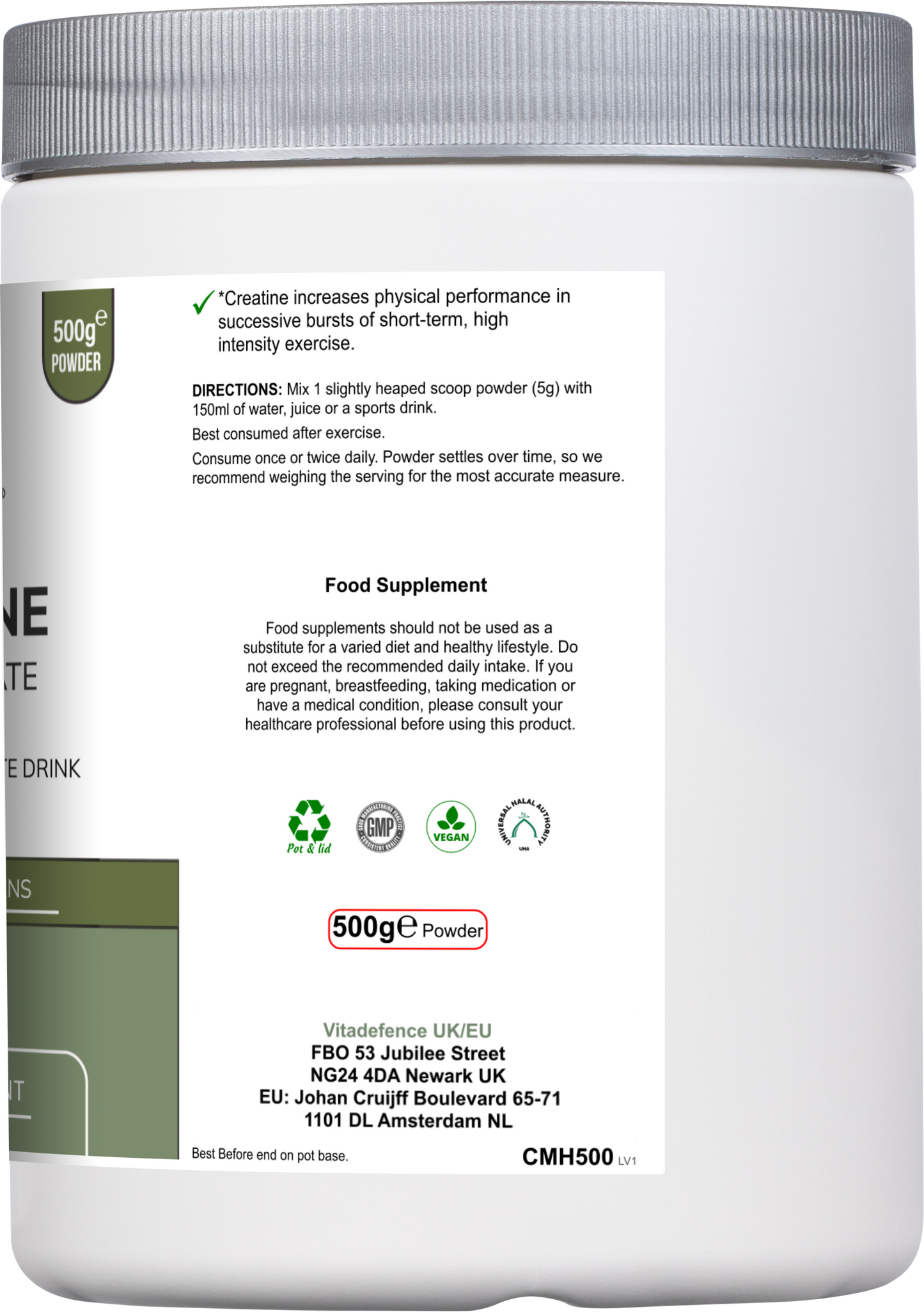 Vitadefence® Creatine Monohydrate | Pure Unflavoured Creatine Powder – 500 g