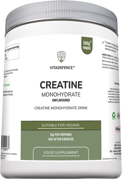 Vitadefence® Creatine Monohydrate | Pure Unflavoured Creatine Powder – 500 g
