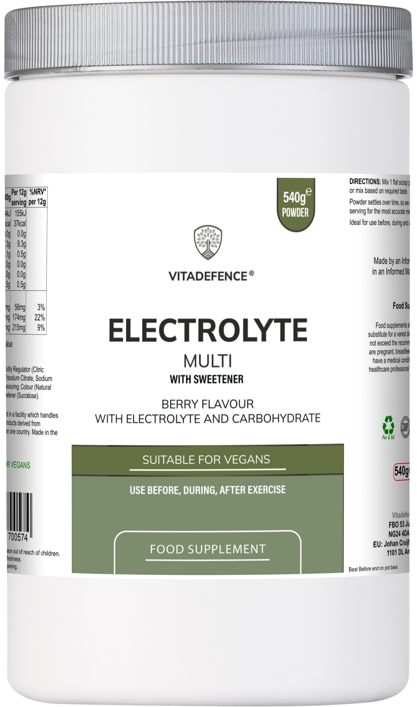 Vitadefence® Electrolyte Multi | Berry Flavour Hydration Powder with Electrolytes & Minerals – 540 g
